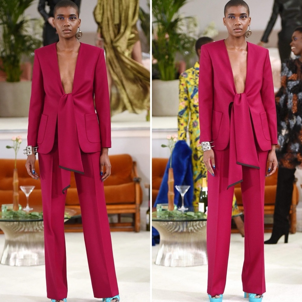 OSMAN LONDON WOOL BOLD FUSCIA LONG LINE FULL LEG TROUSERS SIZE 2